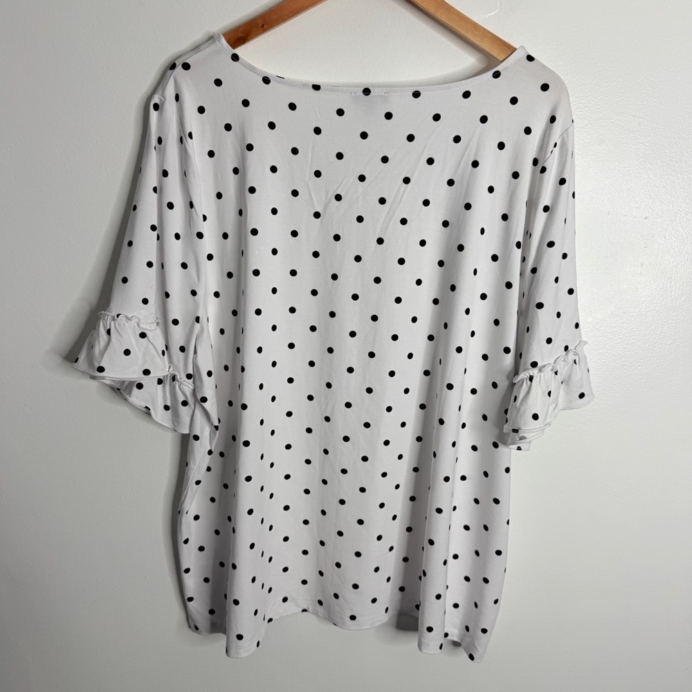 NWOT Talbots White Polka Dot Ruffle Sleeves Top Plus Size 3X Minimalist Stretch - Picture 2 of 5